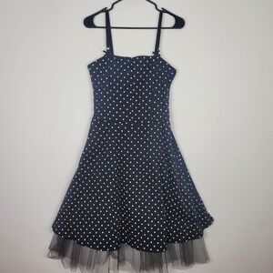 Super Low Fat Retro PinUp Black White Polka Dot Dress L Tulle Rockabilly Y2K USA